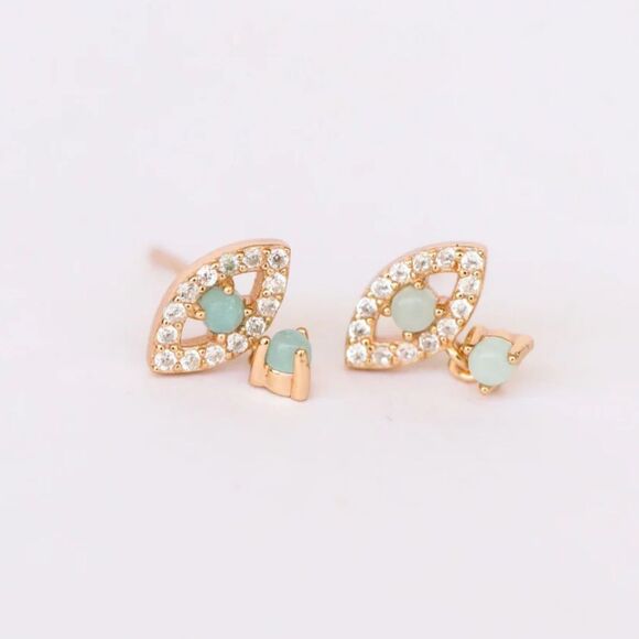 Jax Kelly Amazonite Evil Eye Drop Stud Earrings - Picture 2 of 3